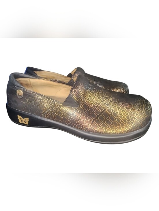 Alegria Shoes - ALEGRIA Keli Fancy Giraffe Gold and Black Clogs, Womens 38 EU (8-8.5 US)
